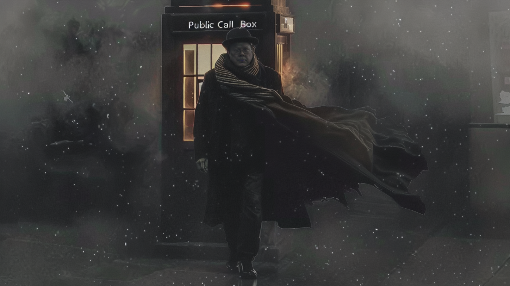 Dr Who stepping out of his public call box